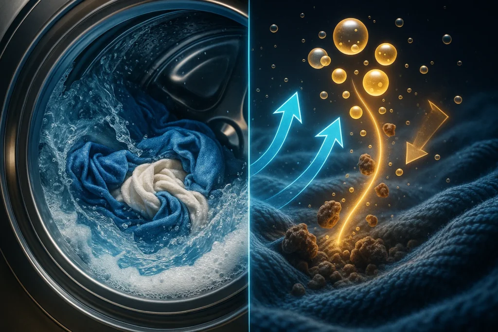 How Washing Machines Clean Clothes By Mixing Detergent, Water, and Fast Spinning Circular Motion