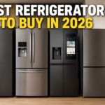 A row of modern refrigerators in different styles displayed in a contemporary kitchen with the headline "BEST REFRIGERATORS TO BUY IN 2026.